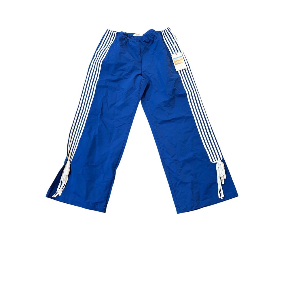 CALI 1850 Track Pant Size L NWT Blue Side Tie Stripe Wide Leg Elastic Waist - Picture 3 of 5